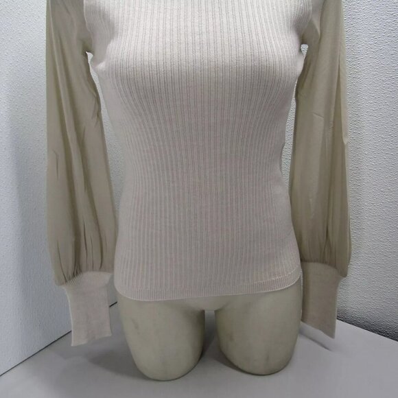 NEW D. EXTERIOR Womens Ribbed Tullle Long Sleeve Shirt Size S Beige - Picture 6 of 16
